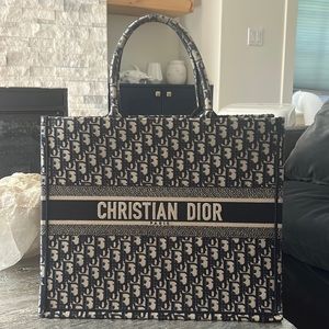 Christian Dior large book tote navy